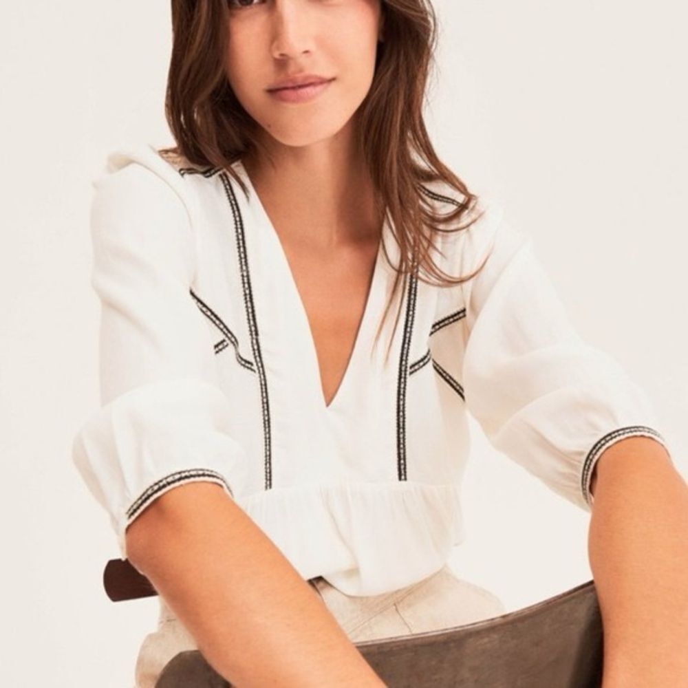 NWT BA&SH AMBER Embroidered Blouse in Ivory
